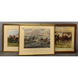 A group of three horse racing prints, framed size 47 x 40cm.