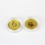 Two year 2000 Australian gold five dollar coins.