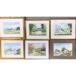 A group of six gilt framed 20th century watercolours by Trevor Shaw, Eric Challis and others,