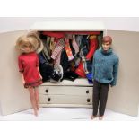 Two 1960's dolls, H. 30cm, with a wardrobe of individual clothes and accessories including bags,