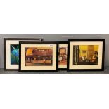 A group of three framed Edward Hopper prints and one Turtle print, framed size 38 x 33cm.