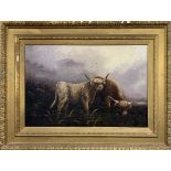 A large gilt framed 19th century highland oil on canvas signed F. Walters, frame size 102 x 76cm.