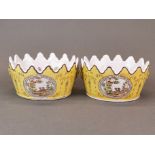 A pair of Chinese hand painted export porcelain wine glass coolers, W. 18cm. H. 9cm.