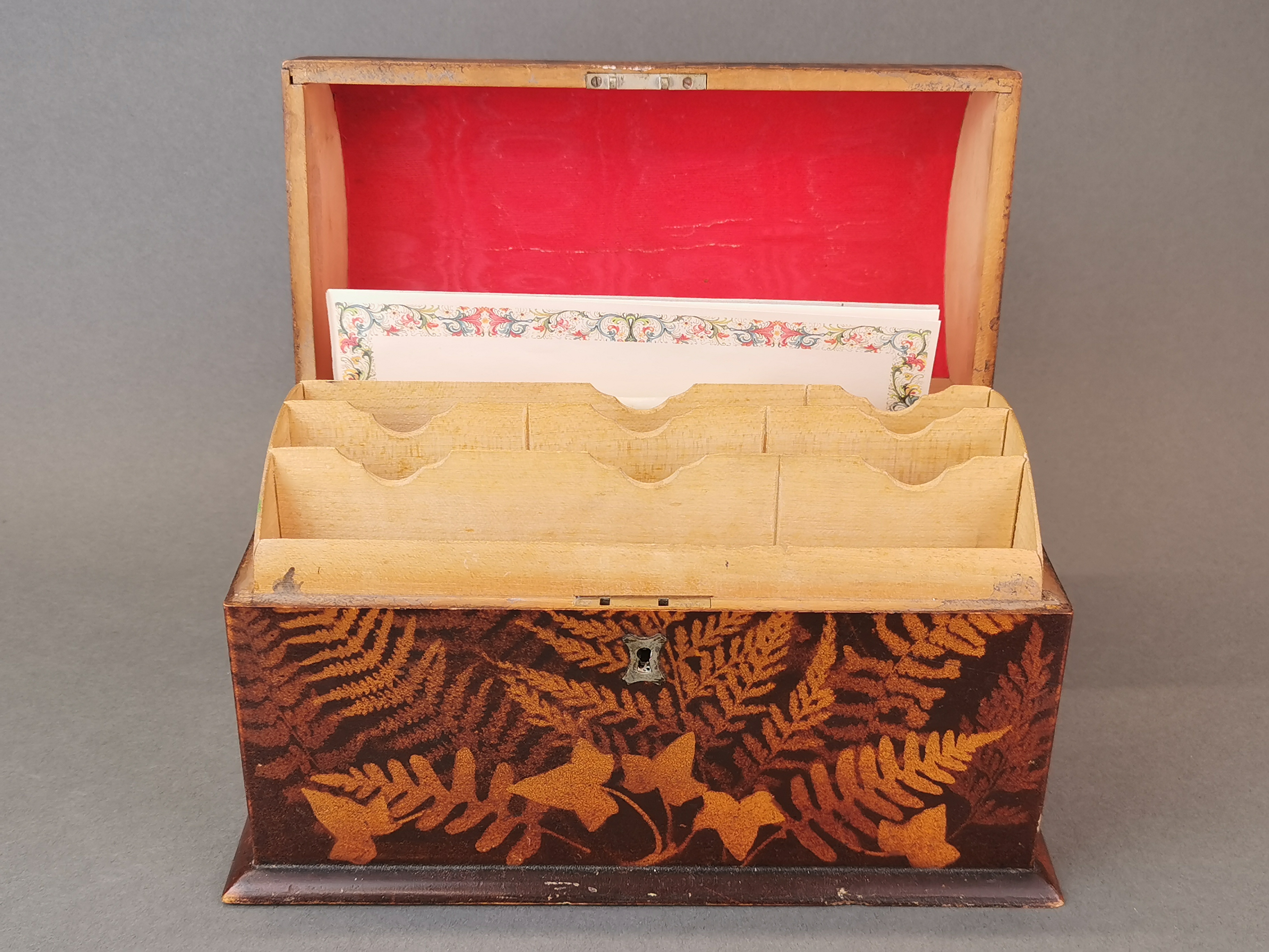A 19th century leaf decorated stationery box, W. 25 x 13.5 x 17cm. - Image 3 of 4