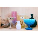 A group of good vaseline and other glassware, tallest 21cm.