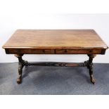 A superb early 19th C rosewood occasional table with two drawers on one side and two blind drawers