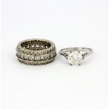 Two 925 silver rings set with cubic zirconias, (M).