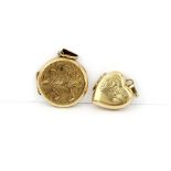 Two hallmarked 9ct yellow gold locket pendants.