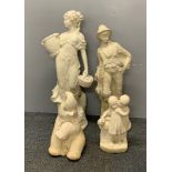 A group of conrete garden figures, tallest H. 67cm.