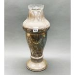 A large Art Deco silver plated vase, H. 53cm, with cut glass inset.