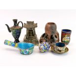 A group of Chinese cloisonne and other items, tallest H. 12cm.