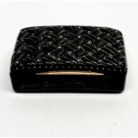 An 18th century gold mounted and studded carved horn snuff box, 6 x 4 x 2cm.