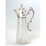 A fine Edwardian silver plate and cut crystal claret jug, H. 30cm.