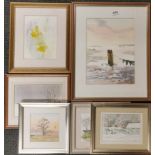 A group of framed watercolours, largest 39 x 49cm.