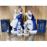 Two Royal Copenhagen figures of children dancing, together with millennium figurines 'Emma' and '