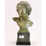Frederick James Halnon (British 1881 -1958): A superb bronze of a young woman wearing a crown of