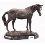 A bronze figure of a horse on a marble base, L. 24cm, H. 23cm.