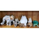 A group of Tusker elephant figures and other items. Large elephant A/F to tail.