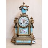 A 19th century French ormolu mounted porcelain mantel clock with Sevres style panels, H. 38cm.