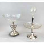 An Edwardian silver plate and cut glass epergne centrepiece, H. 41cm. together with a further silver