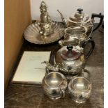 Two silver plated tea sets and other items.