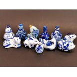 A group of Chinese blue and white porcelain snuff bottles.