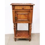 A 19th century French marble topped bedside cabinets, 43 x 38 x 85cm.