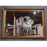 A 1970's gilt framed etched glass mirror, frame size 102 x 72cm.