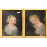 A pair of gilt framed 19th century pastel portraits of girls, frame size 38 x 48cm.