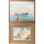 A framed watercolour signed M Salvage (no glass) and an oil on board of Leigh on Sea fishing boat