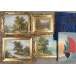 A group of framed and unframed oil paintings, largest 54 x 44cm.