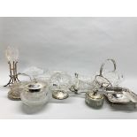 A collection of very good antique silver plate and glass items, tallest H. 29cm.