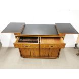 A Drexel brass mounted vintage walnut folding bar cabinet with rebated handles, 102 x 48 x 84cm.