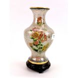 A Chinese Plique a Jour style cloisonne vase and stand with box, H. 24cm.