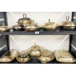 Eleven antique silver plated serving dishes