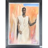 A framed oil on board of a man in African dress signed Gina Driver, frame size 56 x 70cm.