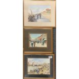 Three framed watercolours of old Southend, frame size 35 x 27cm.