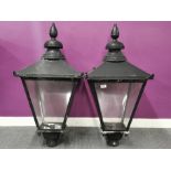 A pair of large Victorian style metal street lamps shades, H. 98cm.
