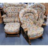 A four piece upholstered country lounge suite, including rocker.