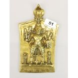 A Himalayan 19th century bronze / brass panel of a guardian deity, H. 22cm.