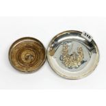 An L A Morella .800 silver Christmas dish, Dia. 16.5cm, together with a hallmarked silver and wood