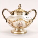 A 19th century French glass and silver plated sugar bowl, W. 17cm, H. 13.5cm.