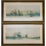 A pair of large gilt framed lithographs of shipping in London, limited edition 199/500 after Charles