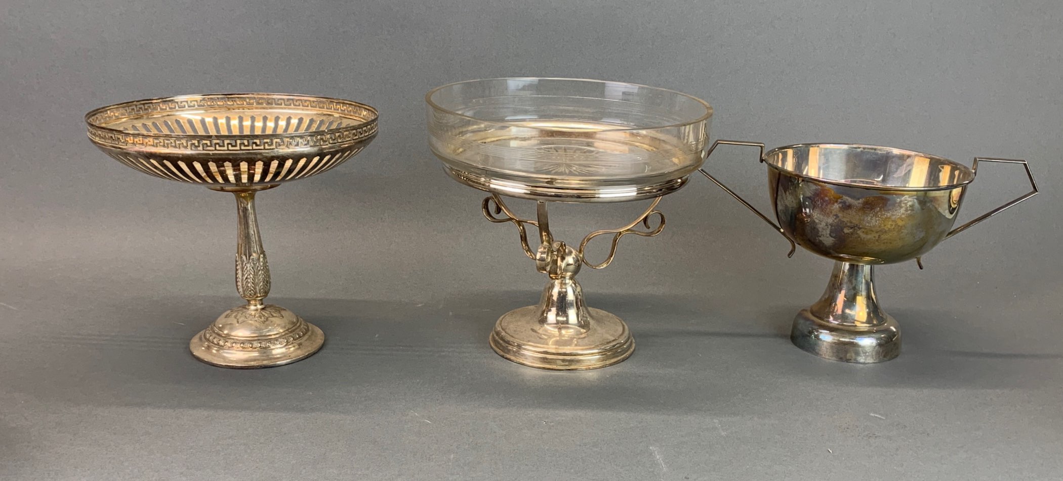 A silver plate and glass basket, W. 29cm and four further silver plated items. - Image 2 of 2