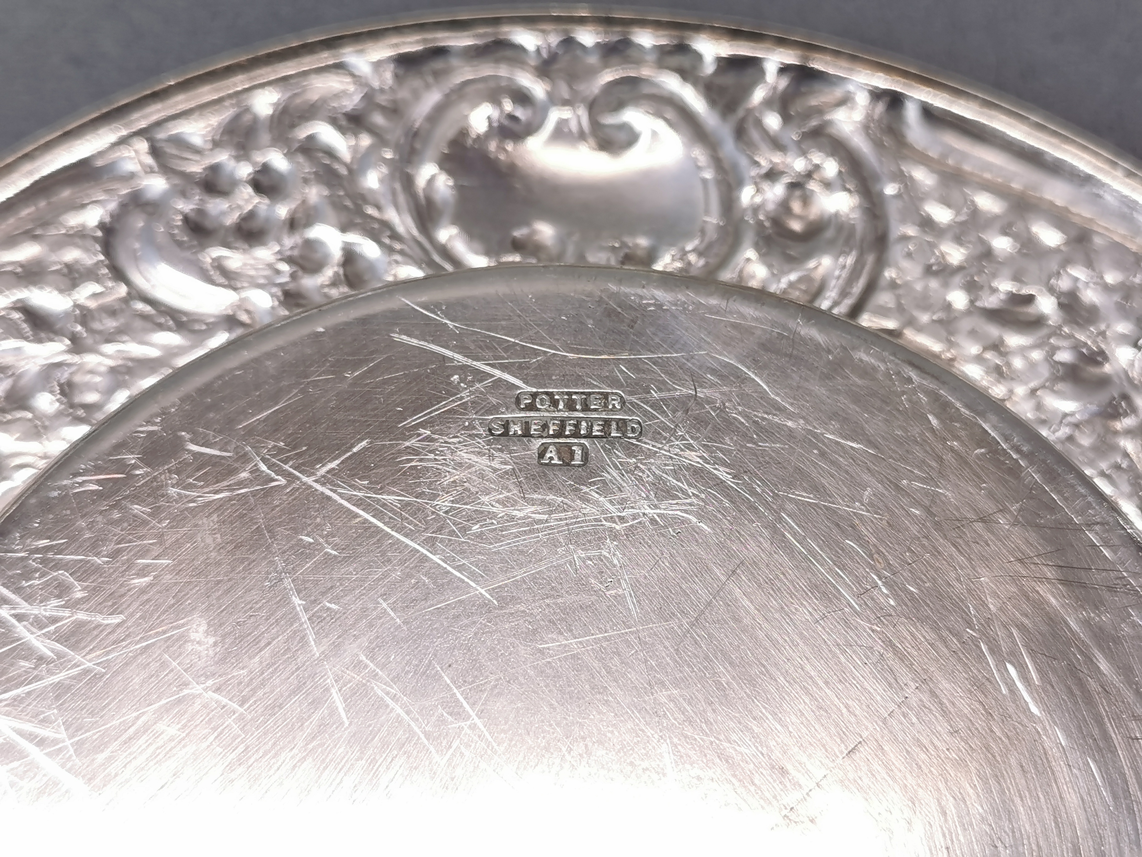 A group of four antique silver plate and glass preserve dishes, Dia. 17cm. - Image 3 of 3