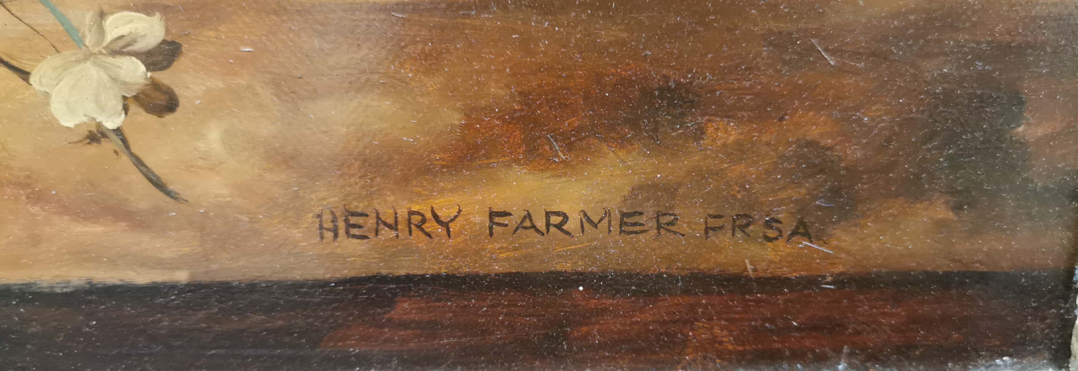 An impressive large framed still life oil on canvas by Henry Farmer FRSA, frame size 80 x 94cm. - Image 3 of 3