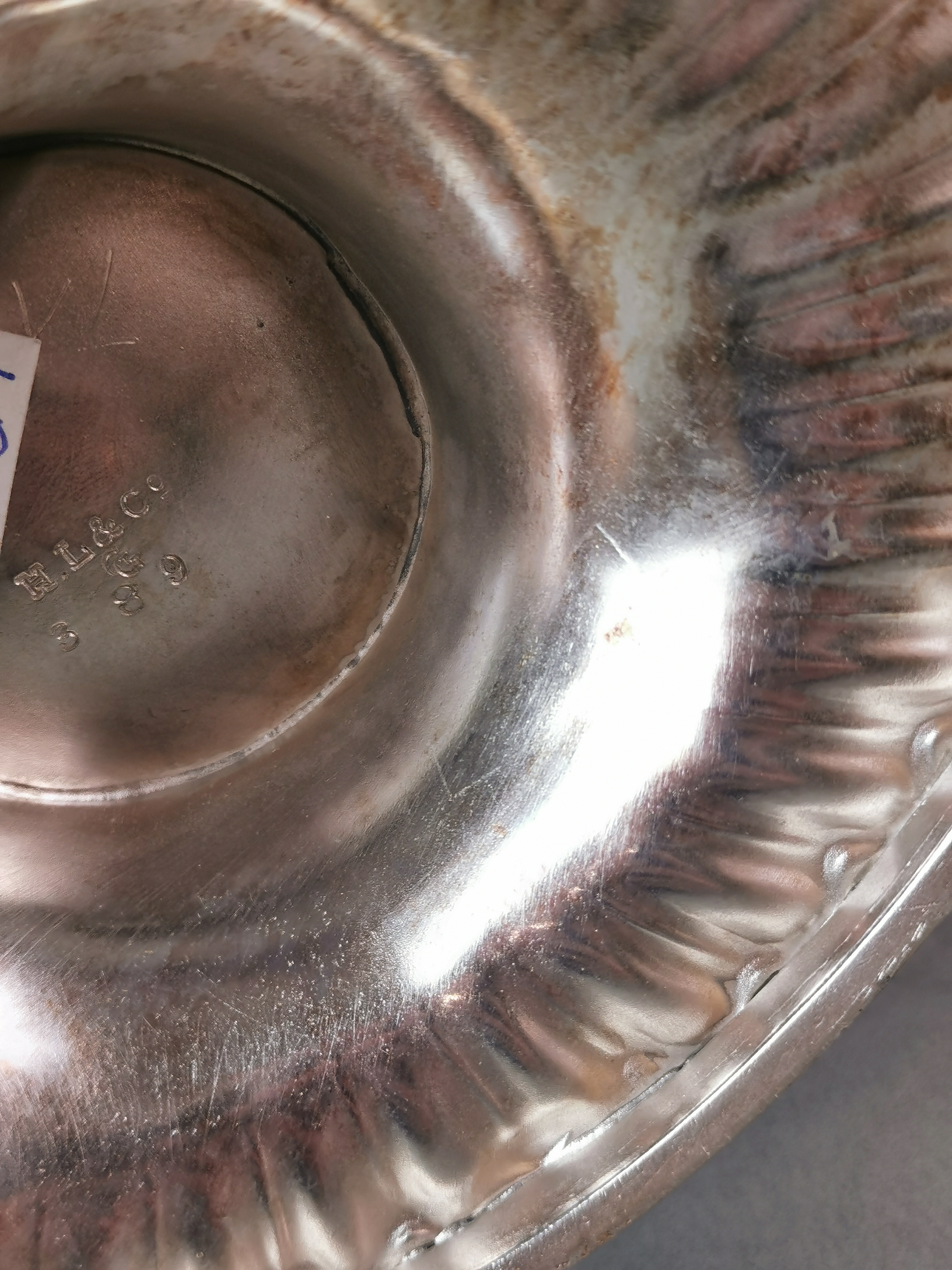 An antique silver plated double sided biscuit box, H. 25cm, together with a glass lined silver - Image 4 of 4