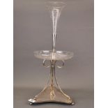 An impressive Edwardian silver plate and etched glass centrepiece, H. 54cm.