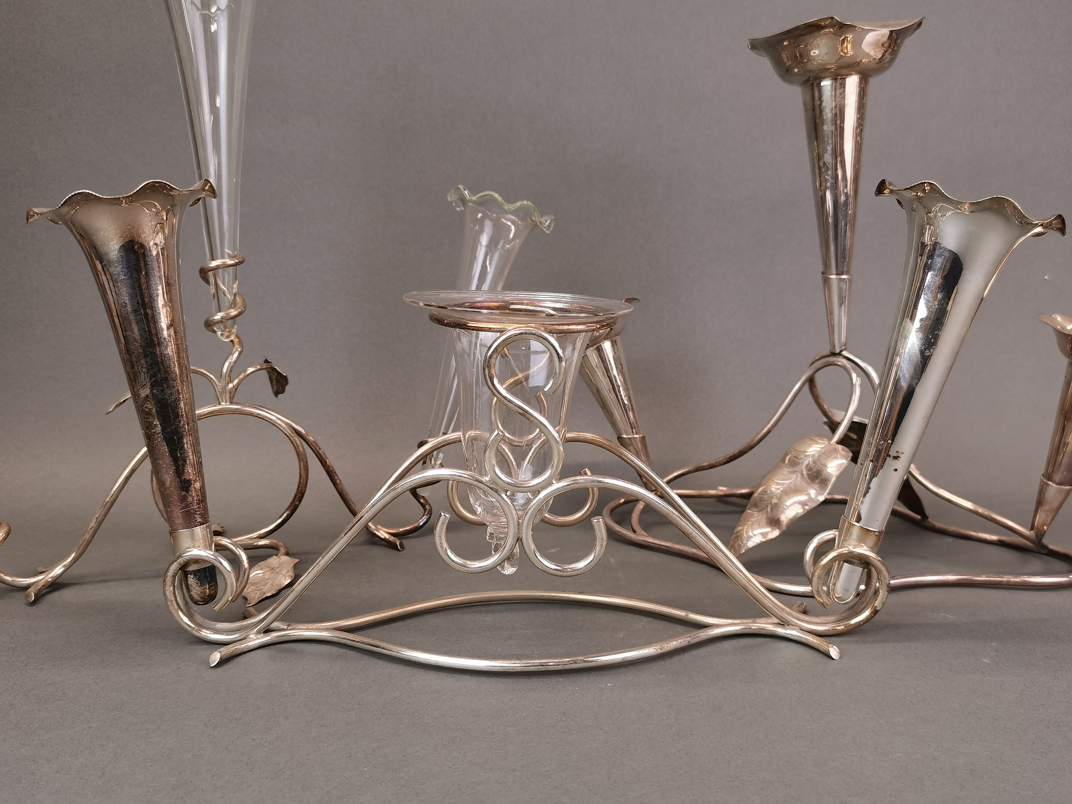 Three silver plate and glass epergne centrepieces, tallest H. 31cm. - Image 2 of 3