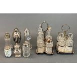 Two silver plate and cut glass cruets and other items.
